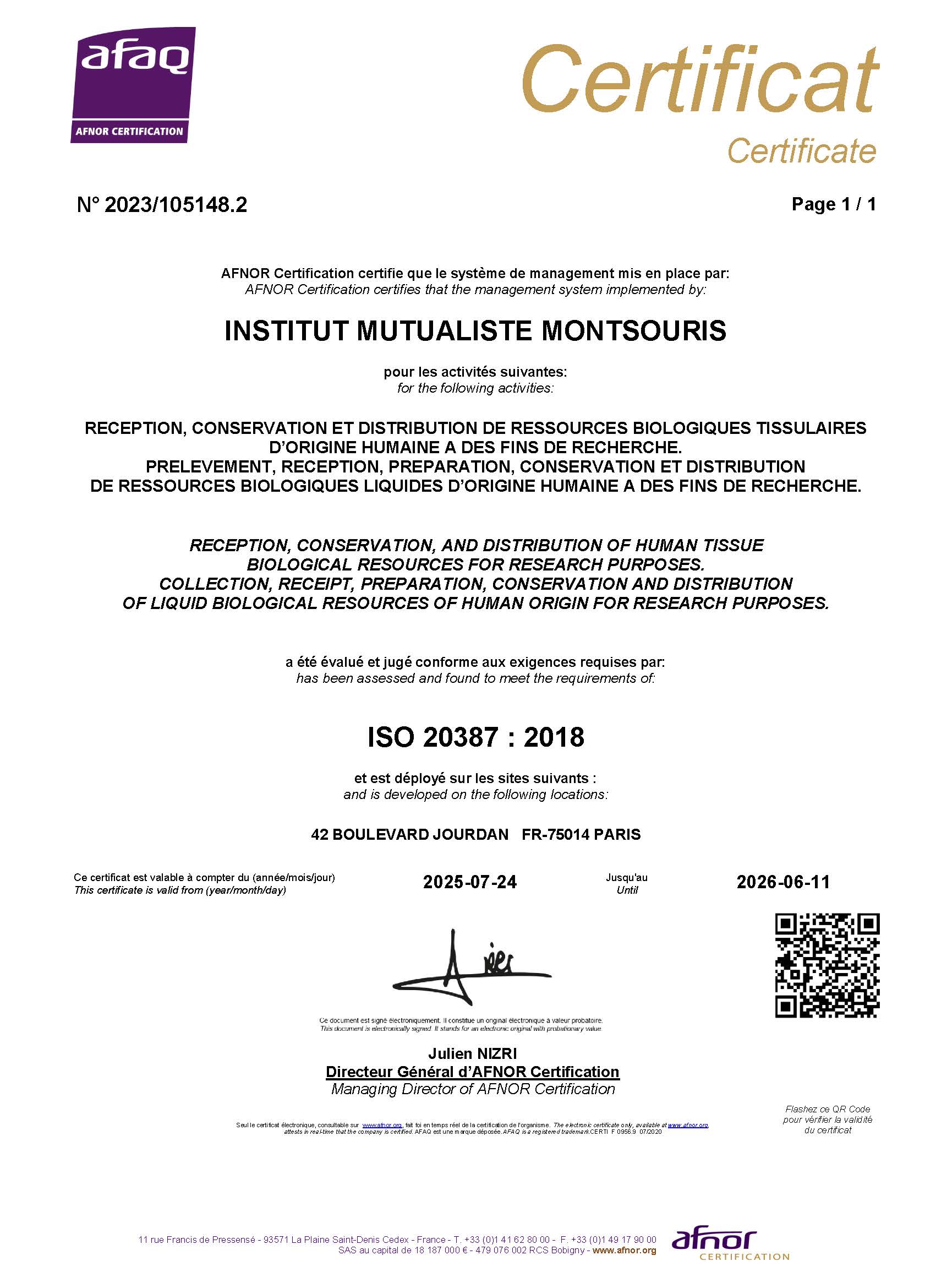Certification AFNOR IMM CRB 2025